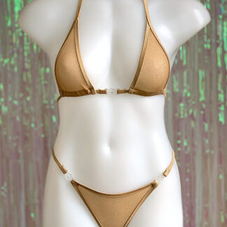 Siren Doll Micro Cup Bikini Set - Sheer Beige with Gold Glitter Front