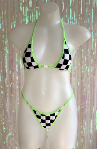 Siren Doll Micro Cup Bikini Set - Grand Prix - Neon Green Trim Front