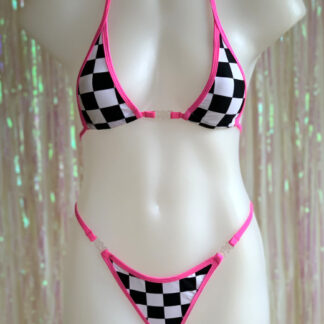 Siren Doll Micro Cup Bikini Set - Grand Prix - Neon Pink Trim Front