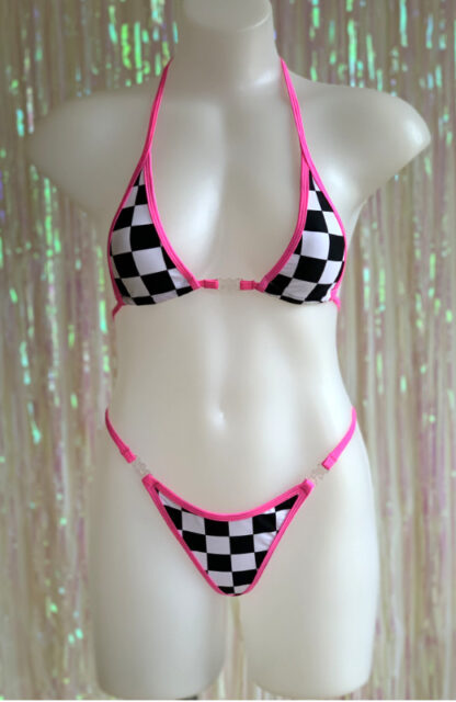 Siren Doll Micro Cup Bikini Set - Grand Prix - Neon Pink Trim Front