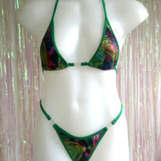 Siren Doll Micro Cup Bikini Set - Green Marble Hologram