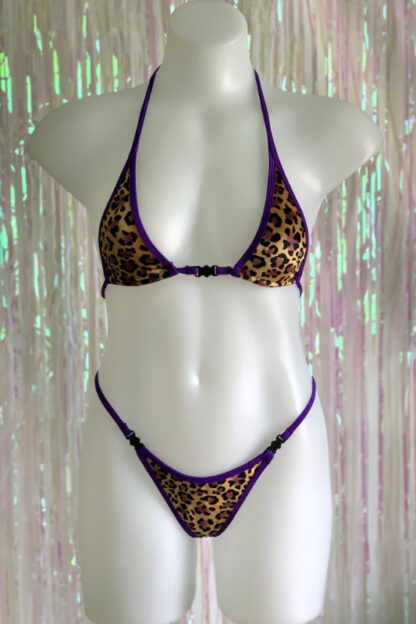 Siren Doll Micro Cup Bikini Set - Velvet Leopard - Purple Trim Front