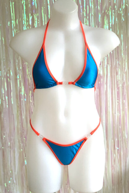 Siren Doll Micro Cup Bikini Set - Turquoise with Neon Orange Trim