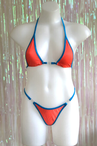 Siren Doll Micro Cup Bikini Set - Neon Orange with Turquoise Trim