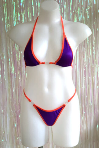 Siren Doll Micro Cup Bikini Set - Purple with Neon Orange Trim