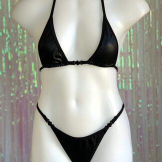 Siren Doll Micro Cup Bikini Set - Faux Leather - Matte Black Front