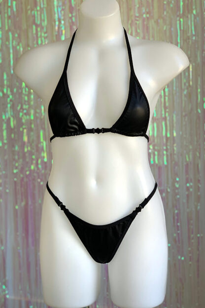 Siren Doll Micro Cup Bikini Set - Faux Leather - Matte Black Front