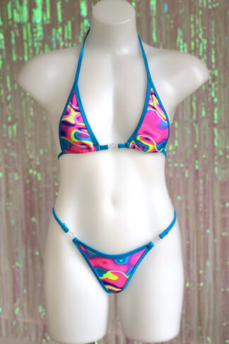 Siren Doll Micro Bikini Set - Neon Marble & Ocean Blue Front