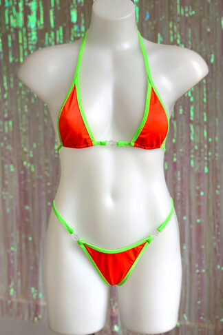 Siren Doll Micro Cup Bikini Set - Neon orange & Neon Green Front