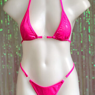 Siren Doll Micro Bikini Set - PVC Geometry - Neon Pink