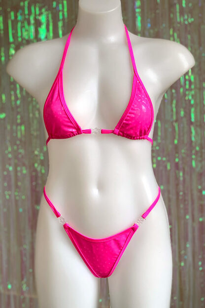 Siren Doll Micro Bikini Set - PVC Geometry - Neon Pink
