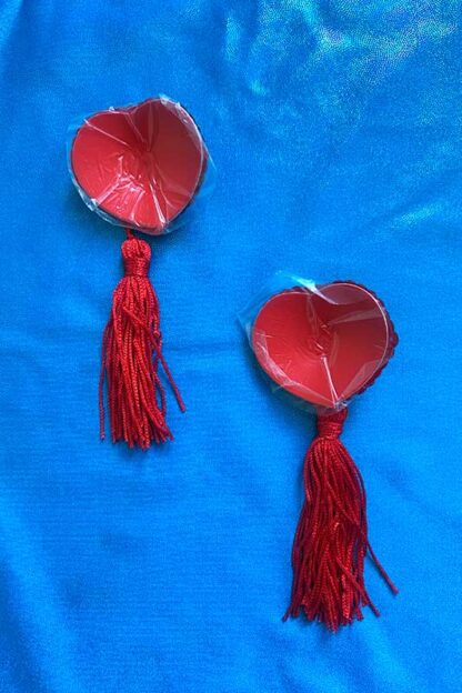 Sequin Heart Nipple Pasties with Tassels Red Back