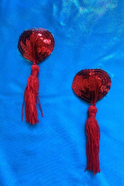 Sequin Heart Nipple Pasties with Tassels Red Front
