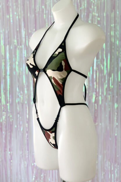 Diamonds Clip Front Bodysuit - Camo with Pick A Trim Colour From 29 Colours - Side