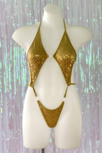 Diamonds Clip Front Bodysuit - Sequin - Gold