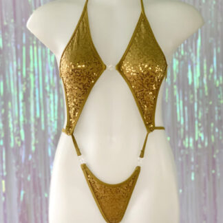 Diamonds Clip Front Bodysuit - Sequin - Gold