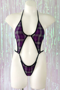 Diamonds Clip Front Bodysuit - Tartan - Purple