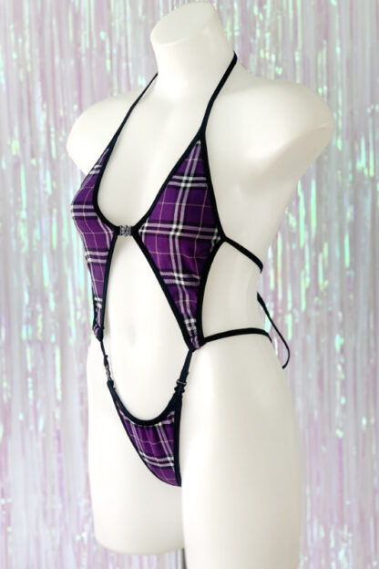 Diamonds Clip Front Bodysuit - Tartan - Purple - Side