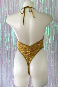 Siren Doll High Cut Low Front Bodysuit - Sequin - Gold - Back