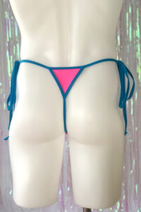 Siren Doll Men's Tie Sides G-string - NeonPink with Turquoise Trim - Back