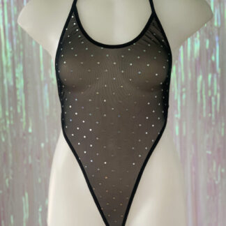 T Back Bodysuit - Black Mesh with Hologram Dots