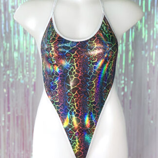 T Back Bodysuit - Rainbow Leopard Hologram