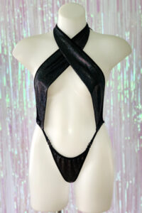 Siren Doll Skimpy Sexy Bodysuit - Hologram Confetti - Black - Front2