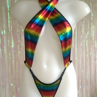 Siren Doll Skimpy Sexy Bodysuit - Rainbow Metalic - Front