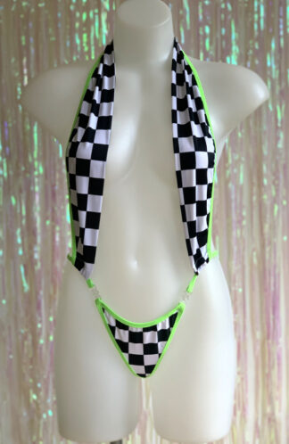 Siren Doll Skimpy Sexy Bodysuit - Grand Prix - Neon Green Trim Front2