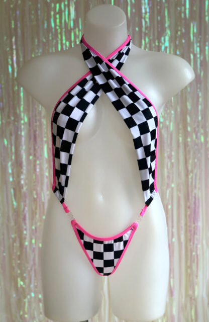 Siren Doll Skimpy Sexy Bodysuit - Grand Prix - Neon Pink Trim Front