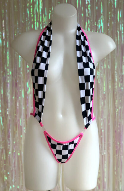 Siren Doll Skimpy Sexy Bodysuit - Grand Prix - Neon Pink Trim Front2