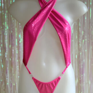 Siren Doll Skimpy Sexy Bodysuit - PVC Geometry – Neon Pink Front