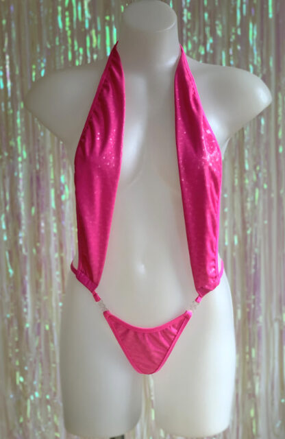 Siren Doll Skimpy Sexy Bodysuit - PVC Geometry – Neon Pink Frobnt2