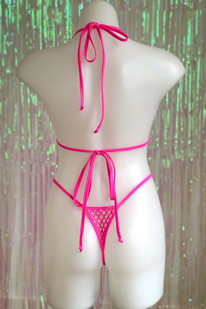 Siren Doll Micro Cup Fishnet Bikini Set Neon Pink Back