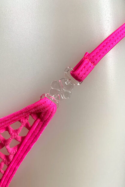 Siren Doll Micro Cup Fishnet Bikini Set Neon Pink Clip