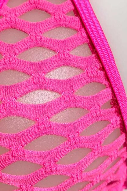 Siren Doll Micro Cup Fishnet Bikini Set Neon Pink Close