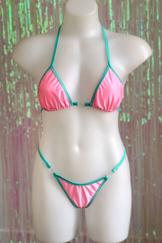 Siren Doll Small Cup Bikini Set - Barbie Pink & Mint Green Front
