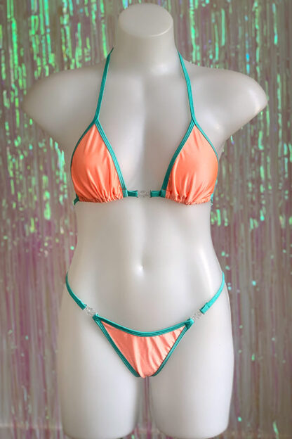 Siren Doll Small Cup Bikini Set - Peach & Mint Green Front