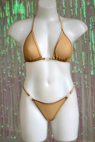 Siren Doll Small Cup Bikini Set - Sheer Beige with Gold Glitter Front