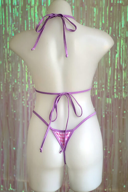 Siren Doll Micro Cup Bikini Set - Gingham Baby Pink - Lavender Trim Back