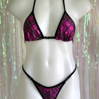 Siren Doll Small Cup Bikini Set - Glitter Pink Tartan Front