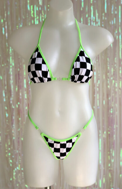 Siren Doll Small Cup Bikini Set - Grand Prix - Neon Green Trim Front