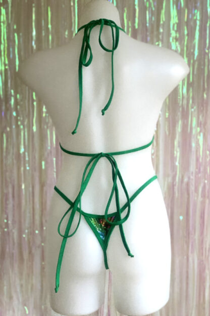 Siren Doll Small Cup Bikini Set - Green Marble Hologram - Back