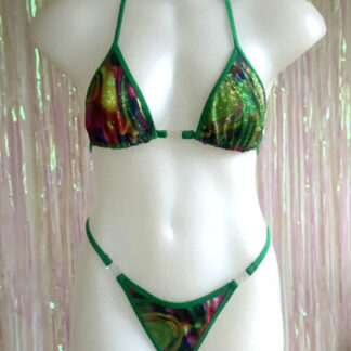 Siren Doll Small Cup Bikini Set - Green Marble Hologram - Front