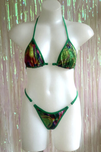 Siren Doll Small Cup Bikini Set - Green Marble Hologram - Front