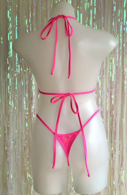 Siren Doll Small Cup Bikini Set - Lace - Neon Pink Back