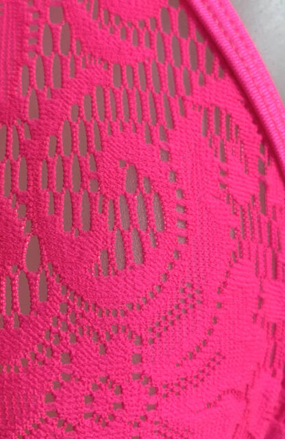 Siren Doll Small Cup Bikini Set - Lace - Neon Pink Close