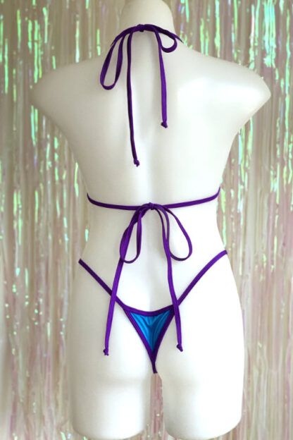 Siren Doll Small Cup Bikini Set - Turquoise - Purple Trim - Back