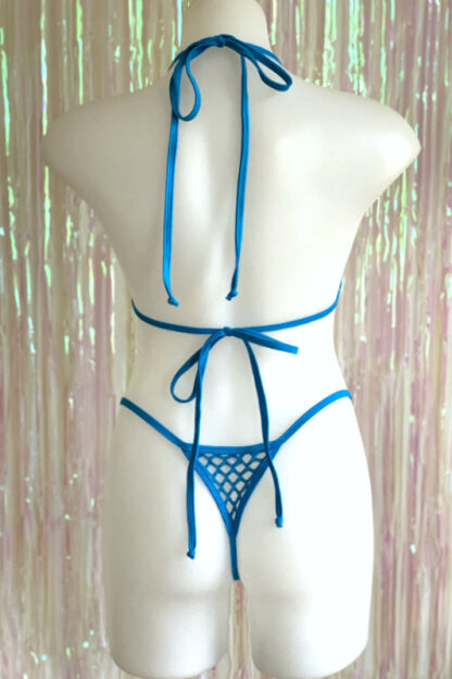 Siren Doll Small Cup Bikini Set - Turquoise Fishnet - Back
