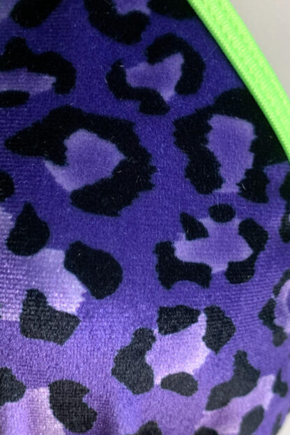 Siren Doll Small Cup Bikini Set - Velvet Purple Leopard - Neon Green Trim Close